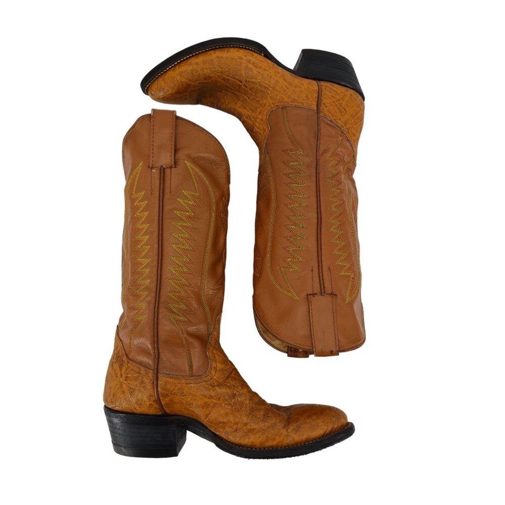 Vintage Exotic Hide Mens Size 6.5D Orange - Brown Leather Cowboy Western Boots - Picture 10 of 16